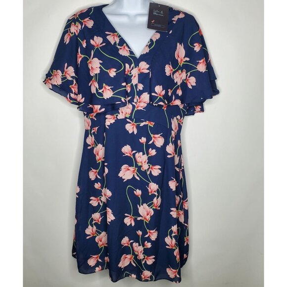 Lola & Maria Womens Blue Floral Chiffon Dress Size M Short Sleeve Ruffle Flowy - Picture 1 of 12